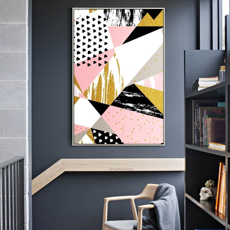 Pintura al &oacute;leo de lienzo geom&eacute;trico, decoraci&oacute;n de pared acr&iacute;lica abstracta, pintada a mano, im&aacute;genes para sala de estar, arte de pared, decoraci&oacute;n del hogar