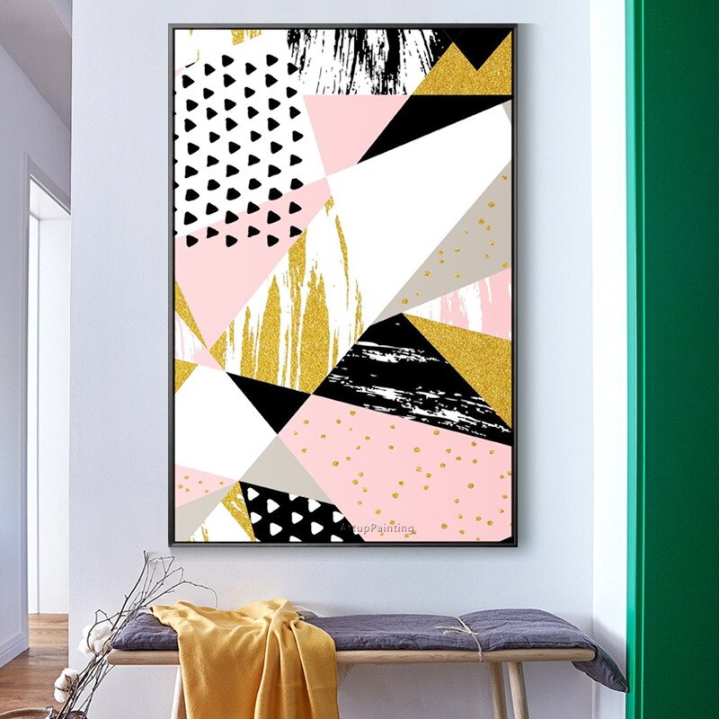 Pintura al &oacute;leo de lienzo geom&eacute;trico, decoraci&oacute;n de pared acr&iacute;lica abstracta, pintada a mano, im&aacute;genes para sala de estar, arte de pared, decoraci&oacute;n del hogar