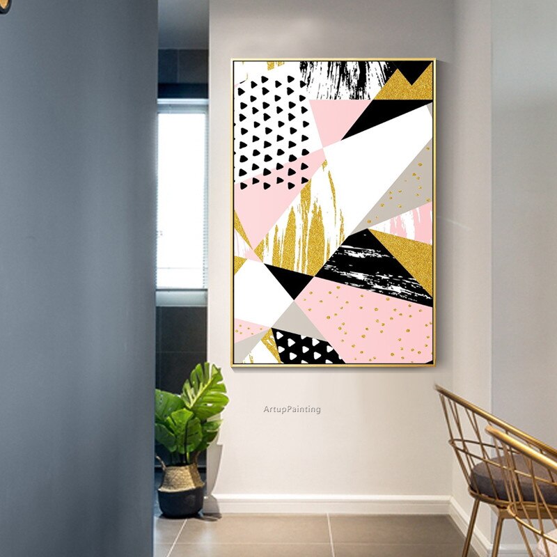 Pintura al &oacute;leo de lienzo geom&eacute;trico, decoraci&oacute;n de pared acr&iacute;lica abstracta, pintada a mano, im&aacute;genes para sala de estar, arte de pared, decoraci&oacute;n del hogar