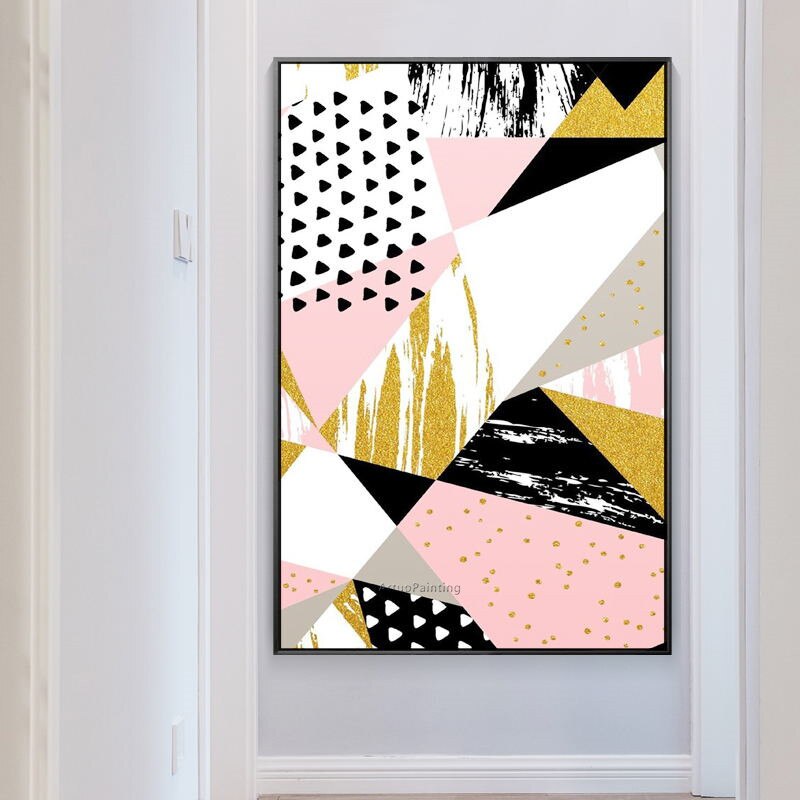 Pintura al &oacute;leo de lienzo geom&eacute;trico, decoraci&oacute;n de pared acr&iacute;lica abstracta, pintada a mano, im&aacute;genes para sala de estar, arte de pared, decoraci&oacute;n del hogar