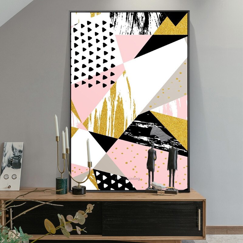 Pintura al &oacute;leo de lienzo geom&eacute;trico, decoraci&oacute;n de pared acr&iacute;lica abstracta, pintada a mano, im&aacute;genes para sala de estar, arte de pared, decoraci&oacute;n del hogar