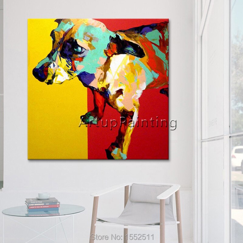 Pop art-pintura al óleo abstracta moderna para decoración del hogar, pintura al óleo hecha a mano de perros y mascotas en lienzo, arte Animal Pop, sala de estar 1 Pop art-pintura al óleo abstracta moderna para decoración del hogar, pintura al óleo hecha a mano de perros y mascotas en lienzo, arte Animal Pop, sala de estar 1