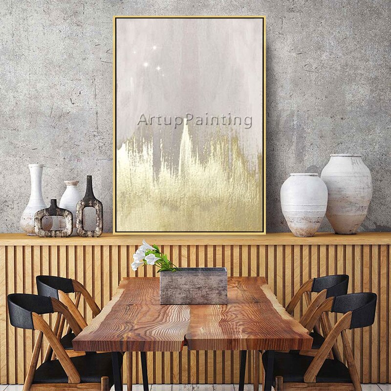 Pintura en lienzo de estilo n&oacute;rdico para decoraci&oacute;n del hogar, pintura acr&iacute;lica dorada, im&aacute;genes art&iacute;sticas de pared abstractas modernas para sala de estar, caudros
