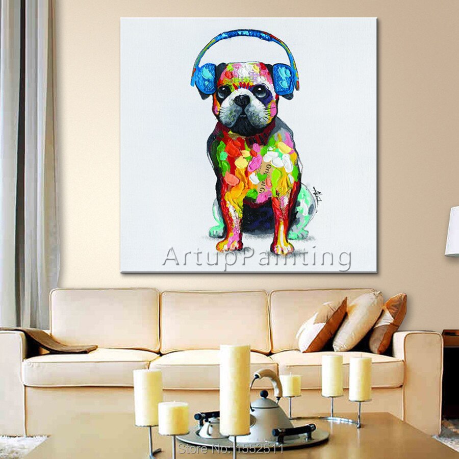 Pintura al &oacute;leo de perro para sala de estar, arte pop moderno, abstracto, pintura a mano, para pared