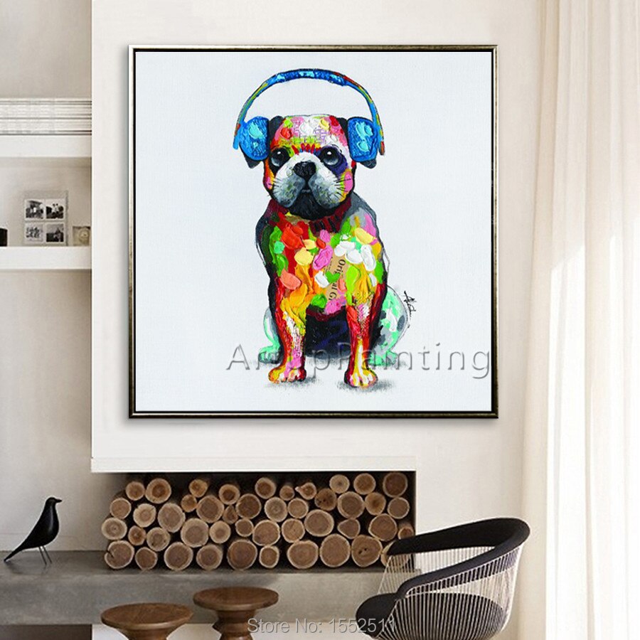 Pintura al &oacute;leo de perro para sala de estar, arte pop moderno, abstracto, pintura a mano, para pared