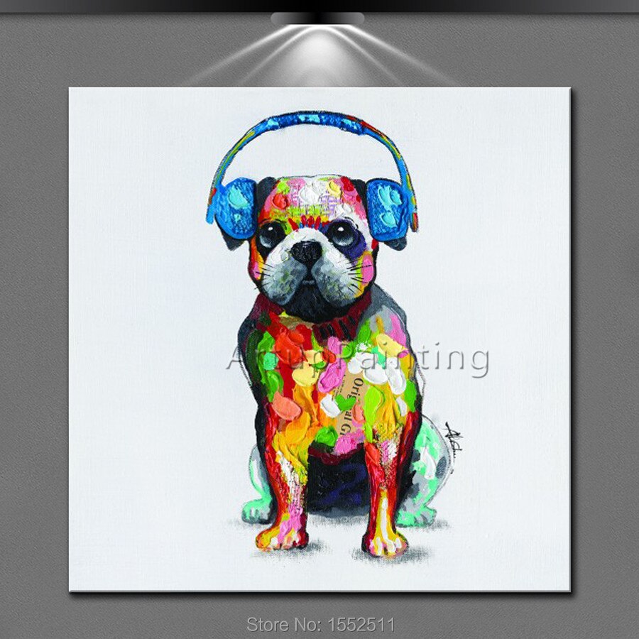 Pintura al &oacute;leo de perro para sala de estar, arte pop moderno, abstracto, pintura a mano, para pared