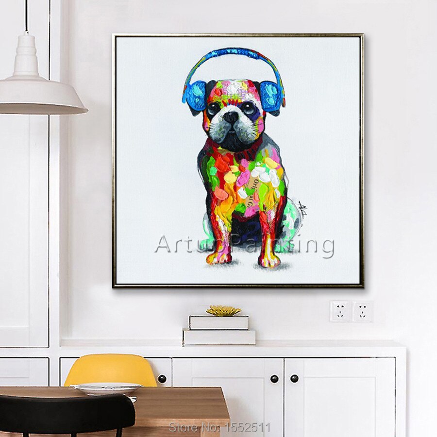 Pintura al &oacute;leo de perro para sala de estar, arte pop moderno, abstracto, pintura a mano, para pared