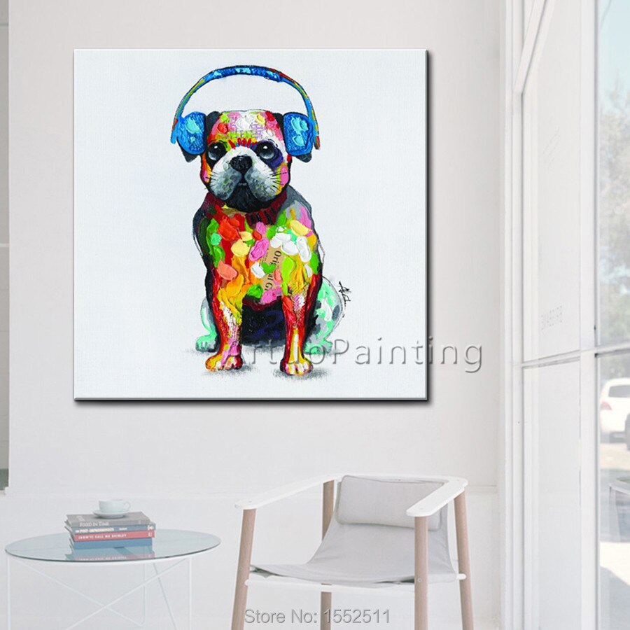 Pintura al &oacute;leo de perro para sala de estar, arte pop moderno, abstracto, pintura a mano, para pared