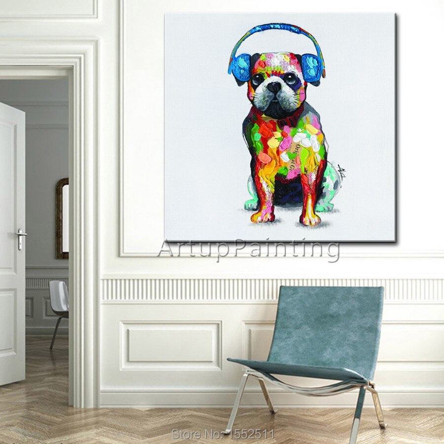 Pintura al &oacute;leo de perro para sala de estar, arte pop moderno, abstracto, pintura a mano, para pared