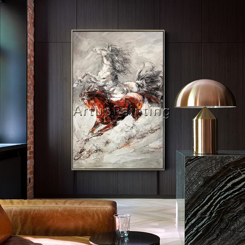 Pintura en lienzo acr&iacute;lica para decoraci&oacute;n del hogar, im&aacute;genes art&iacute;sticas de pared de caballo abstracto para sala de estar, con motivos de animales, cuadros6