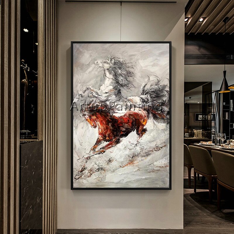Pintura en lienzo acr&iacute;lica para decoraci&oacute;n del hogar, im&aacute;genes art&iacute;sticas de pared de caballo abstracto para sala de estar, con motivos de animales, cuadros6