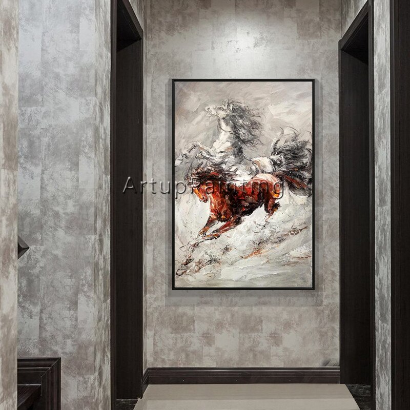 Pintura en lienzo acr&iacute;lica para decoraci&oacute;n del hogar, im&aacute;genes art&iacute;sticas de pared de caballo abstracto para sala de estar, con motivos de animales, cuadros6