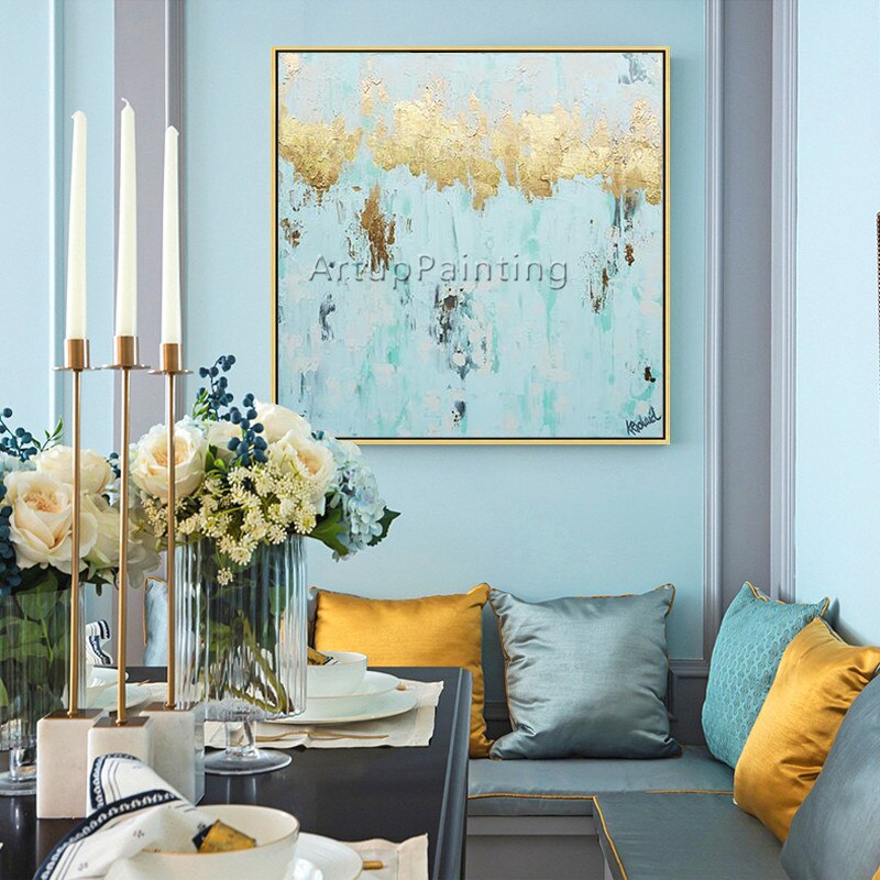 Pintura en lienzo de estilo n&oacute;rdico, pintura acr&iacute;lica de oro azul, im&aacute;genes art&iacute;sticas de pared abstractas modernas para sala de estar, caudros, decoraci&oacute;n 90