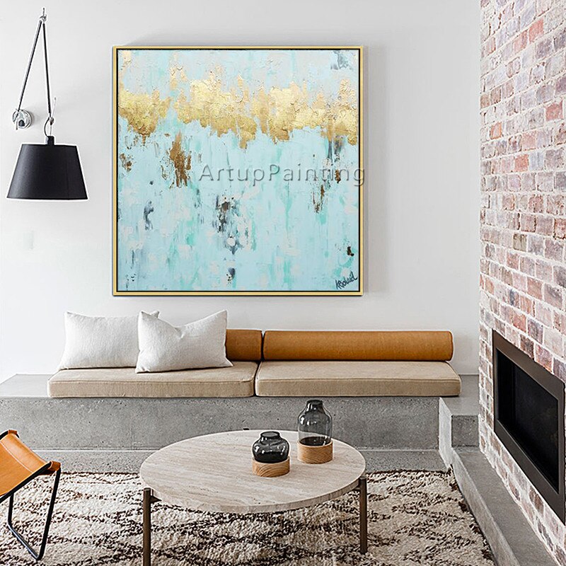 Pintura en lienzo de estilo n&oacute;rdico, pintura acr&iacute;lica de oro azul, im&aacute;genes art&iacute;sticas de pared abstractas modernas para sala de estar, caudros, decoraci&oacute;n 90