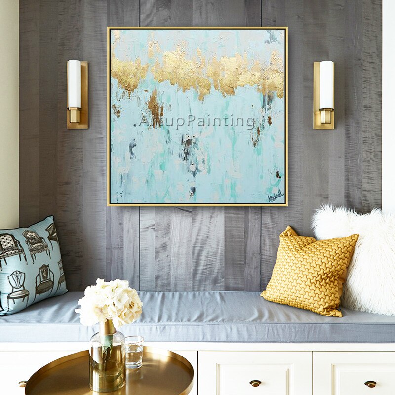 Pintura en lienzo de estilo n&oacute;rdico, pintura acr&iacute;lica de oro azul, im&aacute;genes art&iacute;sticas de pared abstractas modernas para sala de estar, caudros, decoraci&oacute;n 90