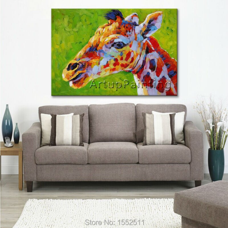 Pintura al &oacute;leo de jirafa de Animal pintada a mano sobre lienzo, arte de pared para sala de estar, arte Pop, papel tapiz abstracto moderno