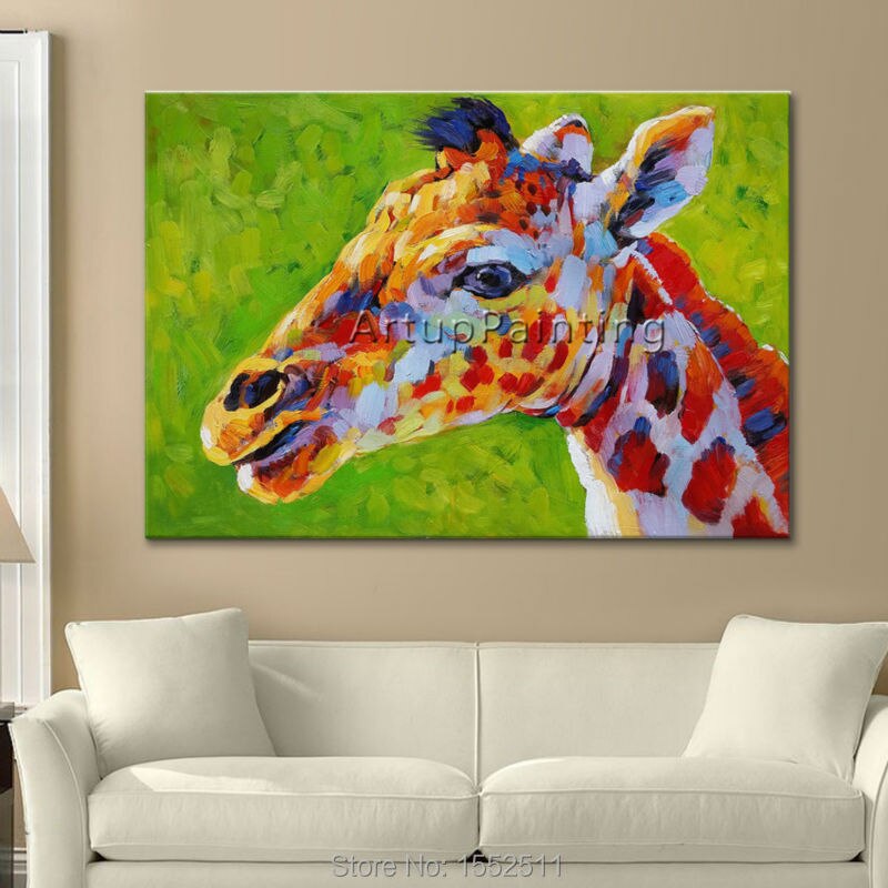 Pintura al &oacute;leo de jirafa de Animal pintada a mano sobre lienzo, arte de pared para sala de estar, arte Pop, papel tapiz abstracto moderno