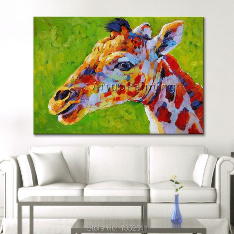 Pintura al &oacute;leo de jirafa de Animal pintada a mano sobre lienzo, arte de pared para sala de estar, arte Pop, papel tapiz abstracto moderno