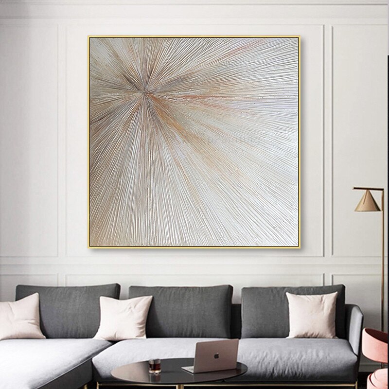 Pinturas al &oacute;leo de lona doradas geom&eacute;tricas abstractas modernas, arte pintado a mano, im&aacute;genes de decoraci&oacute;n del hogar para sala de estar, decoraci&oacute;n de pared