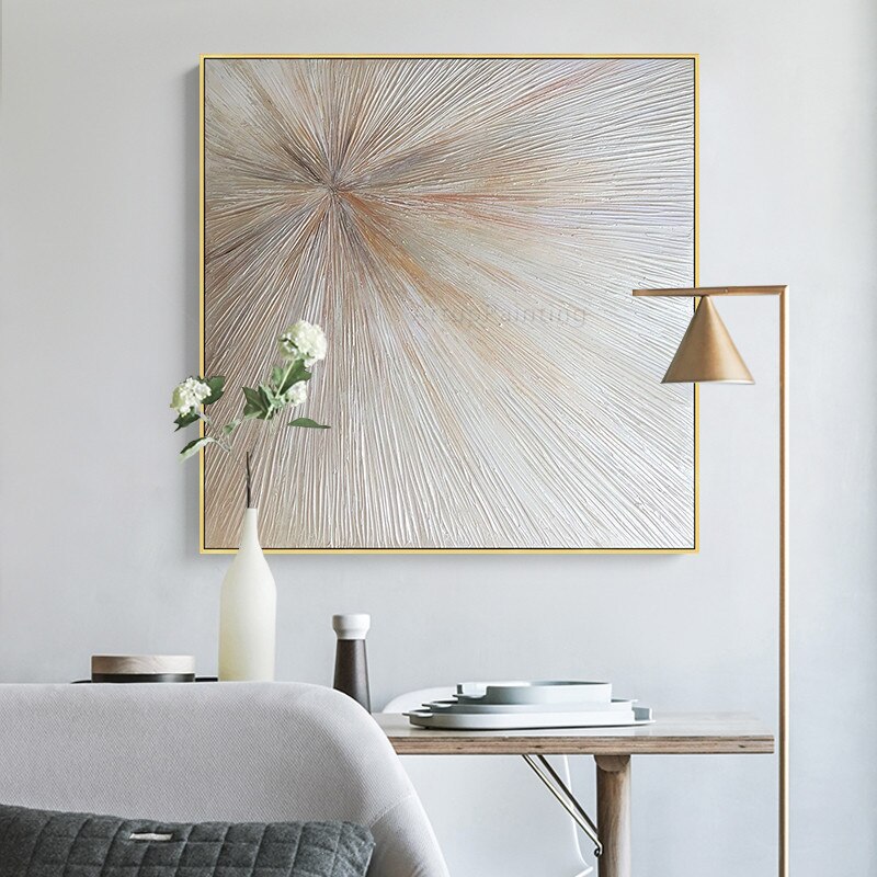 Pinturas al &oacute;leo de lona doradas geom&eacute;tricas abstractas modernas, arte pintado a mano, im&aacute;genes de decoraci&oacute;n del hogar para sala de estar, decoraci&oacute;n de pared