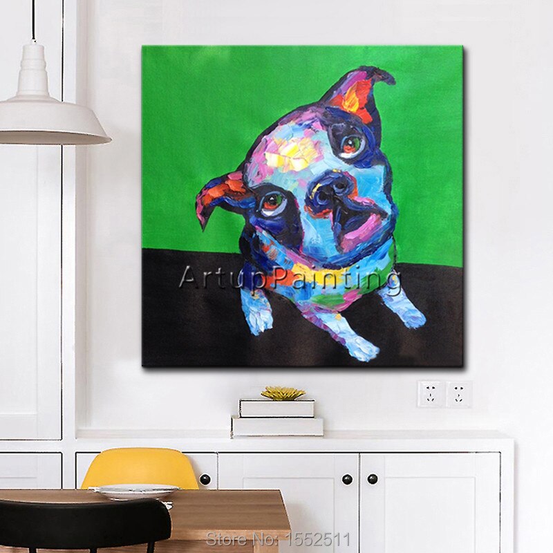 Pop art-pintura al óleo abstracta moderna para decoración del hogar, pintura al óleo hecha a mano de perros y mascotas en lienzo, Animal Pop Art, sala de estar 3 Pop art-pintura al óleo abstracta moderna para decoración del hogar, pintura al óleo hecha a mano de perros y mascotas en lienzo, Animal Pop Art, sala de estar 3