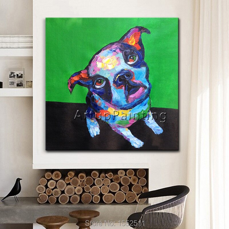 Pop art-pintura al óleo abstracta moderna para decoración del hogar, pintura al óleo hecha a mano de perros y mascotas en lienzo, Animal Pop Art, sala de estar 3 Pop art-pintura al óleo abstracta moderna para decoración del hogar, pintura al óleo hecha a mano de perros y mascotas en lienzo, Animal Pop Art, sala de estar 3