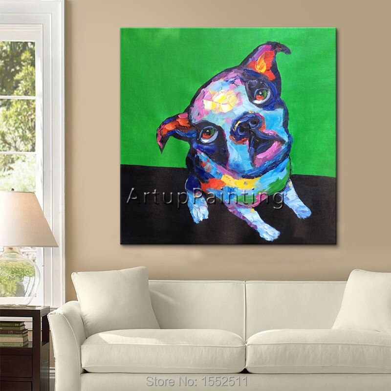 Pop art-pintura al óleo abstracta moderna para decoración del hogar, pintura al óleo hecha a mano de perros y mascotas en lienzo, Animal Pop Art, sala de estar 3 Pop art-pintura al óleo abstracta moderna para decoración del hogar, pintura al óleo hecha a mano de perros y mascotas en lienzo, Animal Pop Art, sala de estar 3