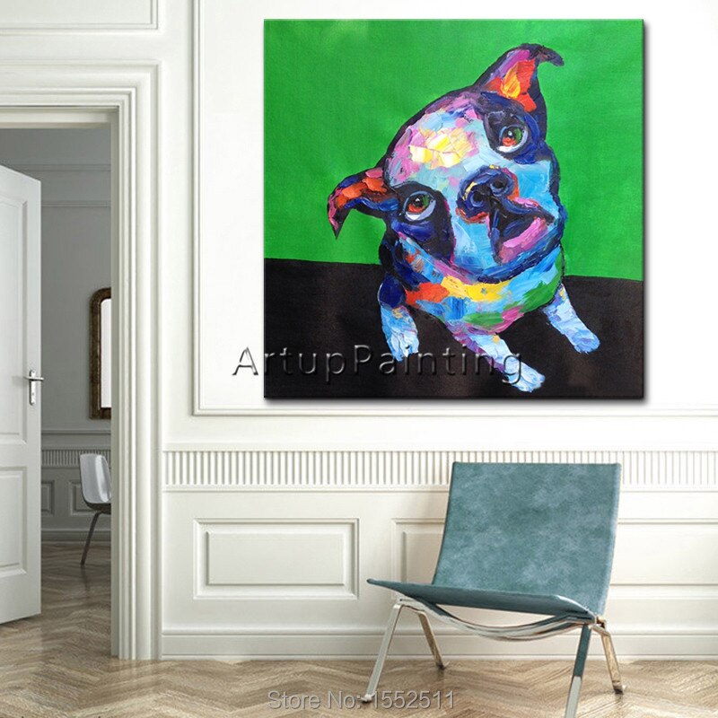 Pop art-pintura al óleo abstracta moderna para decoración del hogar, pintura al óleo hecha a mano de perros y mascotas en lienzo, Animal Pop Art, sala de estar 3 Pop art-pintura al óleo abstracta moderna para decoración del hogar, pintura al óleo hecha a mano de perros y mascotas en lienzo, Animal Pop Art, sala de estar 3
