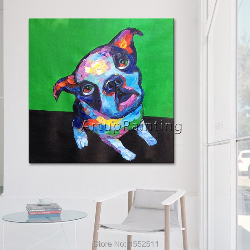 Pop art-pintura al óleo abstracta moderna para decoración del hogar, pintura al óleo hecha a mano de perros y mascotas en lienzo, Animal Pop Art, sala de estar 3 Pop art-pintura al óleo abstracta moderna para decoración del hogar, pintura al óleo hecha a mano de perros y mascotas en lienzo, Animal Pop Art, sala de estar 3