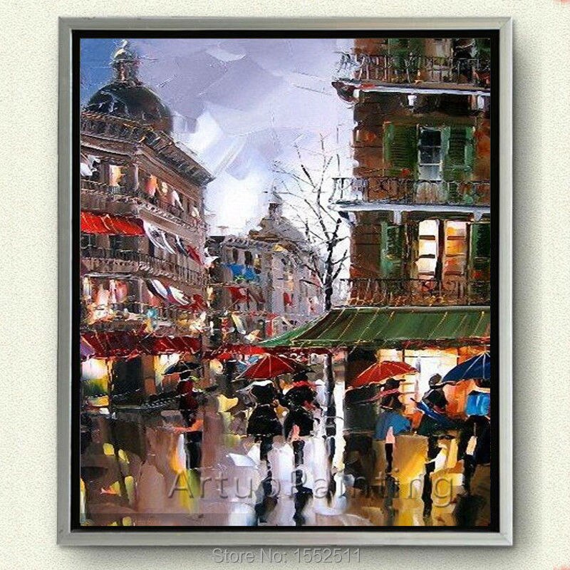 Pintura al &oacute;leo de calle de Par&iacute;s pintada a mano, paisaje urbano, decoraci&oacute;n del hogar, obras de arte para decoraci&oacute;n del hogar