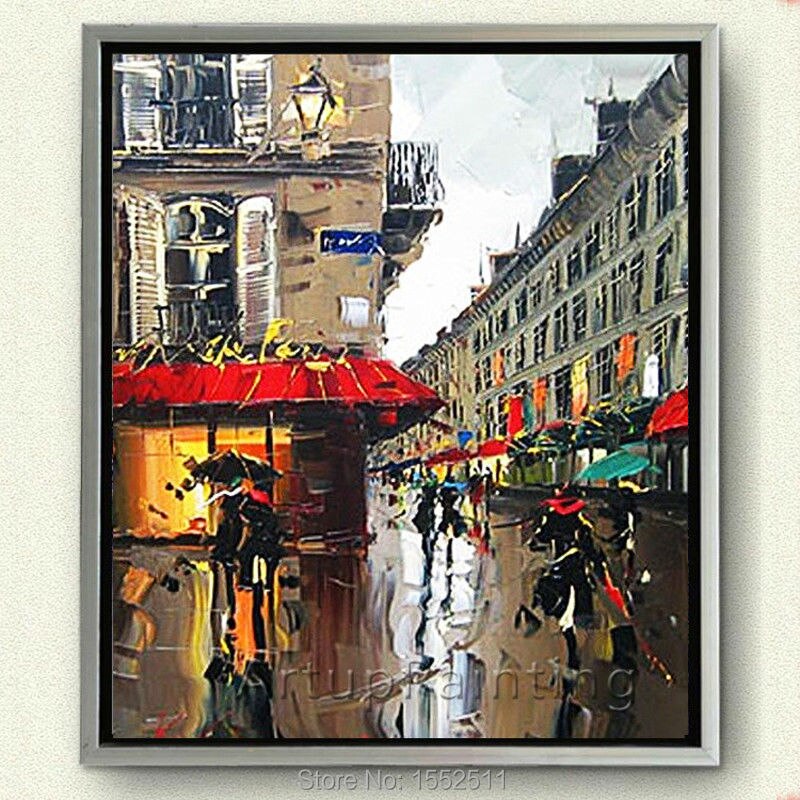 Pintura al &oacute;leo de calle de Par&iacute;s pintada a mano, paisaje urbano, decoraci&oacute;n del hogar, obras de arte para decoraci&oacute;n del hogar