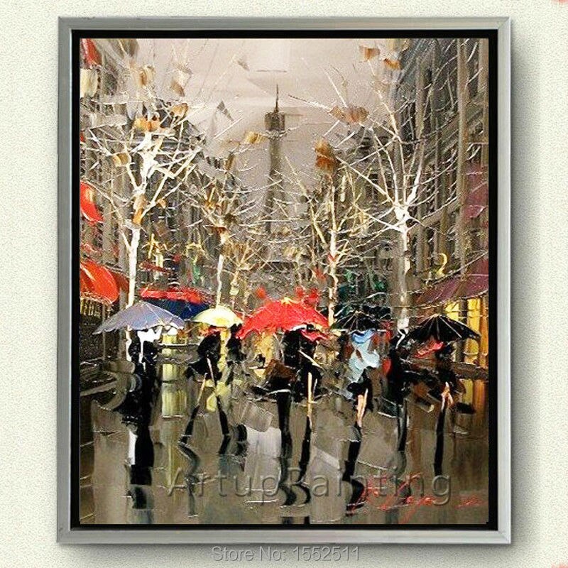 Pintura al &oacute;leo de calle de Par&iacute;s pintada a mano, paisaje urbano, decoraci&oacute;n del hogar, obras de arte para decoraci&oacute;n del hogar