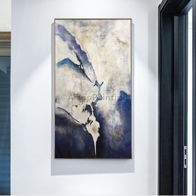 Pintura al &oacute;leo en lienzo, cuadros de decoraci&oacute;n, cuadros de arte de pared acr&iacute;licos abstractos de color azul marino n&oacute;rdico para decoraci&oacute;n de pared de sala de estar, 45