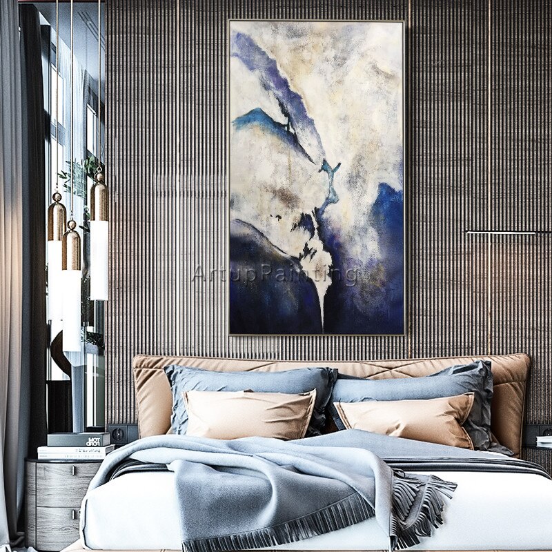 Pintura al &oacute;leo en lienzo, cuadros de decoraci&oacute;n, cuadros de arte de pared acr&iacute;licos abstractos de color azul marino n&oacute;rdico para decoraci&oacute;n de pared de sala de estar, 45