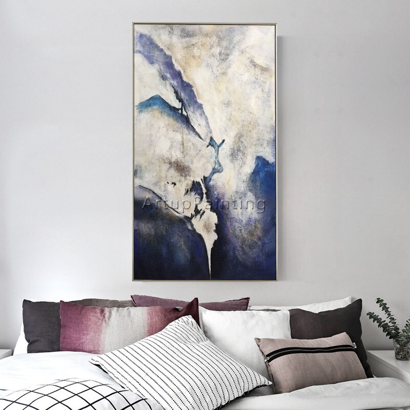Pintura al &oacute;leo en lienzo, cuadros de decoraci&oacute;n, cuadros de arte de pared acr&iacute;licos abstractos de color azul marino n&oacute;rdico para decoraci&oacute;n de pared de sala de estar, 45