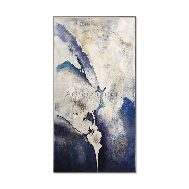Pintura al &oacute;leo en lienzo, cuadros de decoraci&oacute;n, cuadros de arte de pared acr&iacute;licos abstractos de color azul marino n&oacute;rdico para decoraci&oacute;n de pared de sala de estar, 45