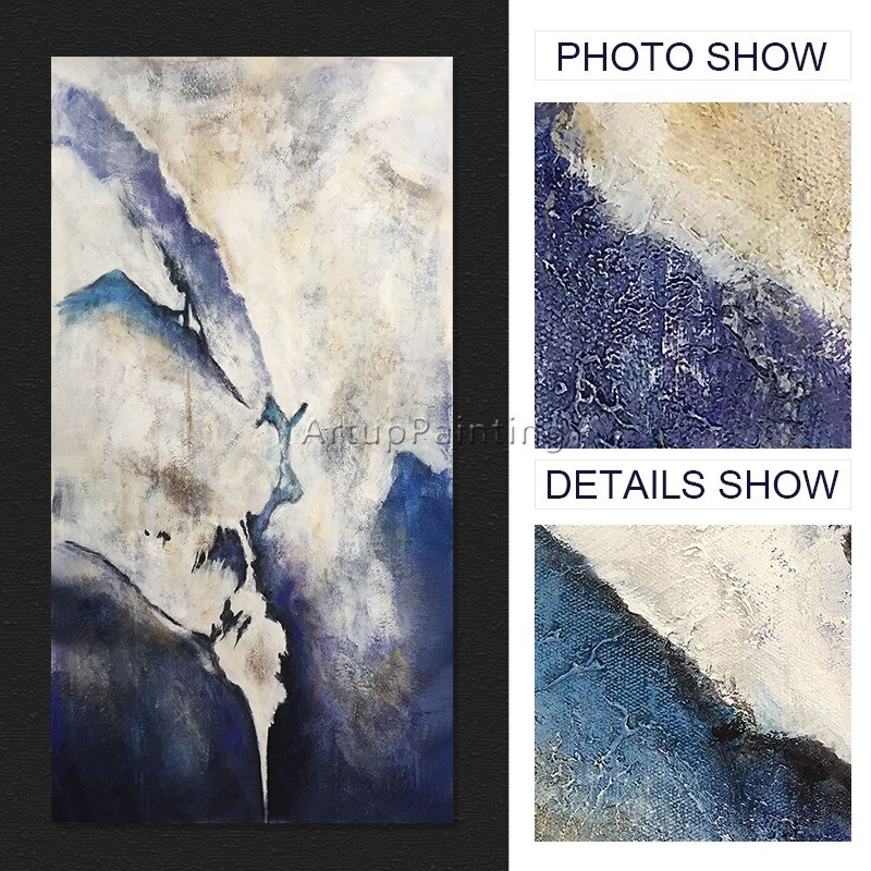 Pintura al &oacute;leo en lienzo, cuadros de decoraci&oacute;n, cuadros de arte de pared acr&iacute;licos abstractos de color azul marino n&oacute;rdico para decoraci&oacute;n de pared de sala de estar, 45
