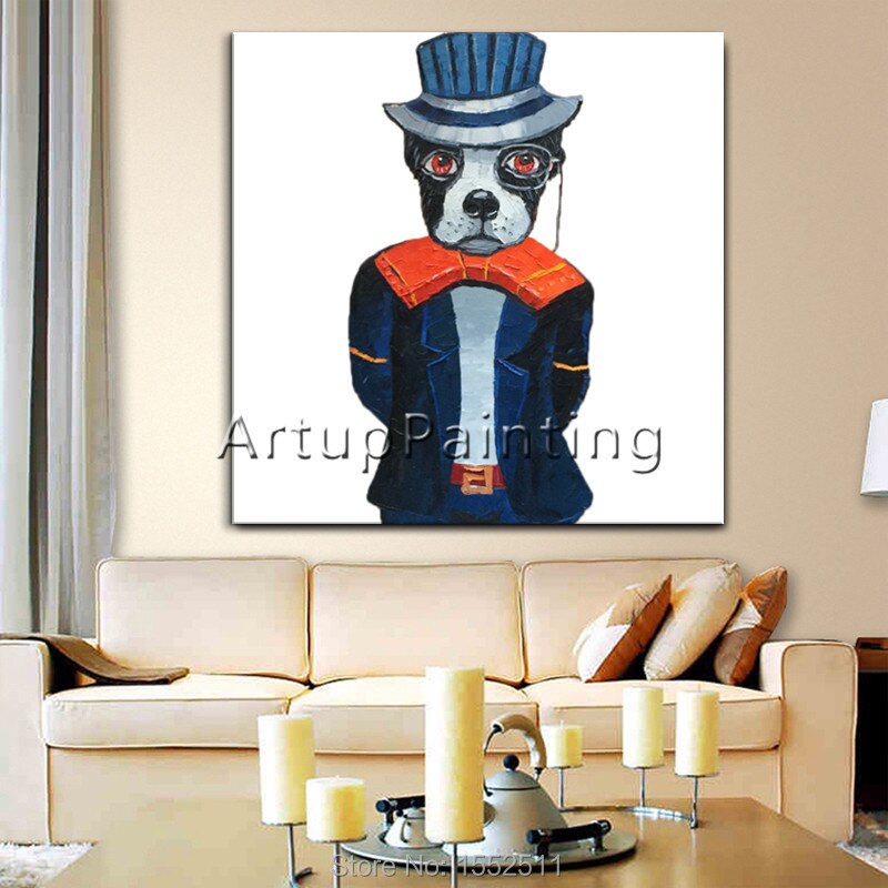 Pop art-pintura al &oacute;leo abstracta moderna para decoraci&oacute;n del hogar, pintura al &oacute;leo hecha a mano de perros y mascotas, para sala de estar