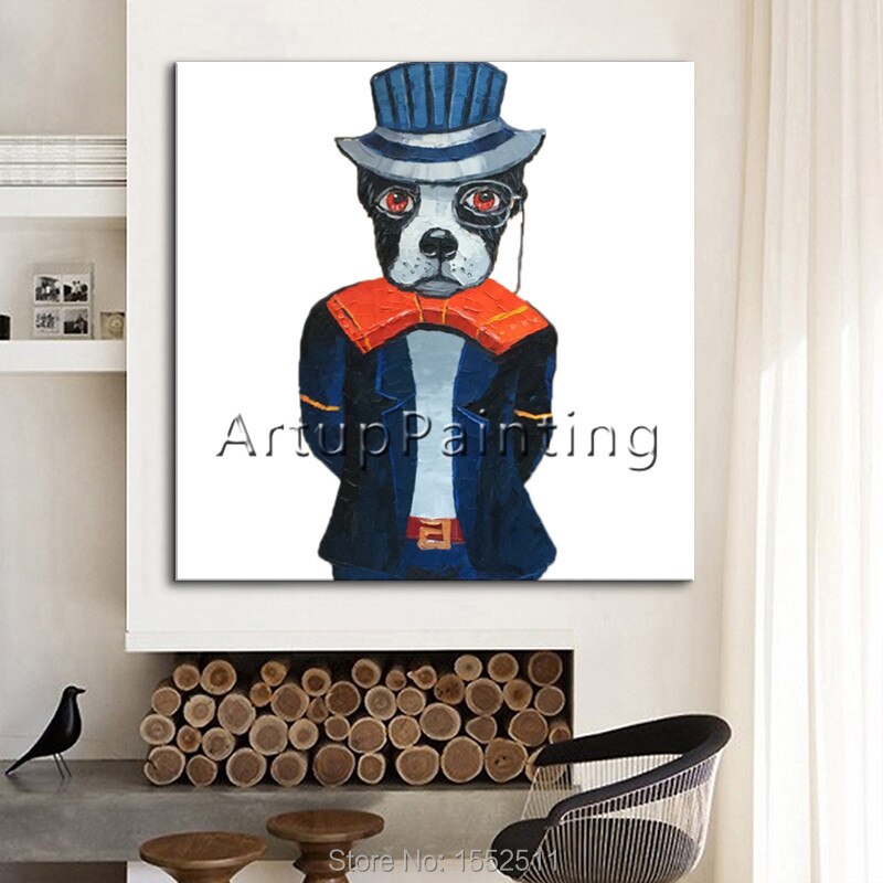 Pop art-pintura al &oacute;leo abstracta moderna para decoraci&oacute;n del hogar, pintura al &oacute;leo hecha a mano de perros y mascotas, para sala de estar