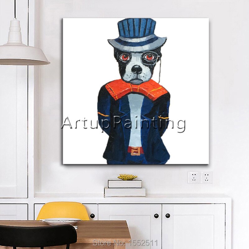 Pop art-pintura al &oacute;leo abstracta moderna para decoraci&oacute;n del hogar, pintura al &oacute;leo hecha a mano de perros y mascotas, para sala de estar