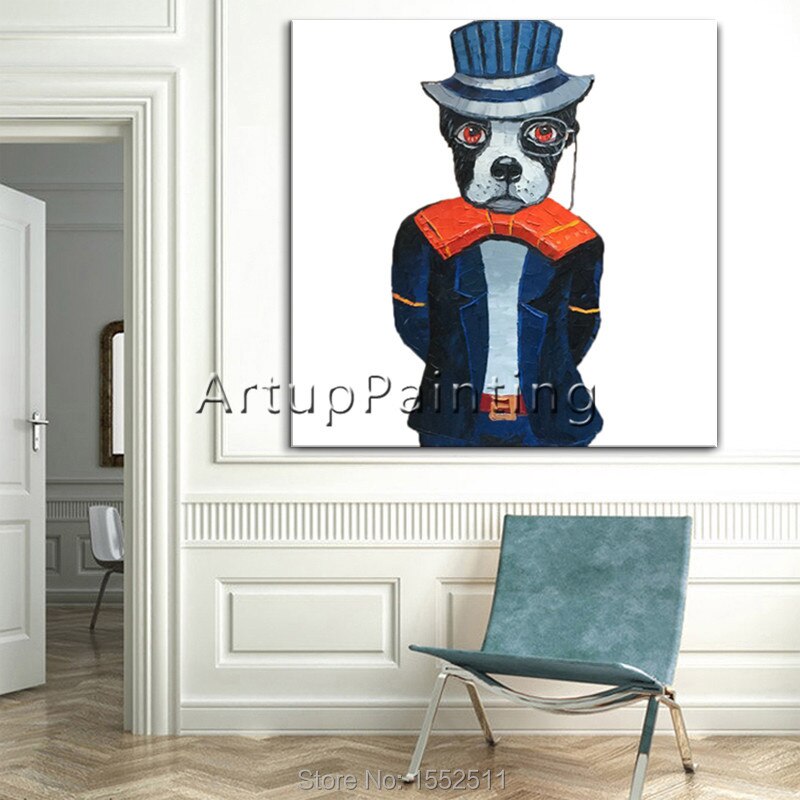 Pop art-pintura al &oacute;leo abstracta moderna para decoraci&oacute;n del hogar, pintura al &oacute;leo hecha a mano de perros y mascotas, para sala de estar