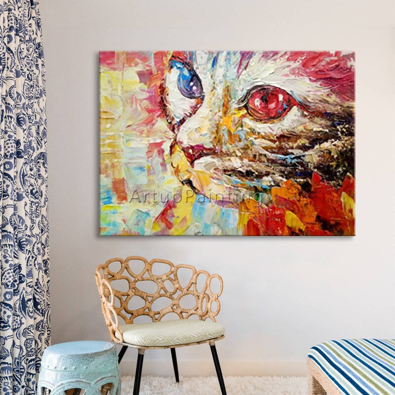 Pintura acr&iacute;lica sobre lienzo, arte moderno de gato, arte abstracto de animales, sala de estar de pared para im&aacute;genes art&iacute;sticas, decoraci&oacute;n del hogar, caudros