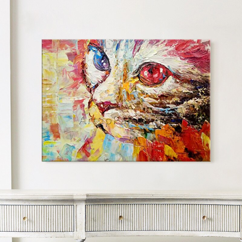 Pintura acr&iacute;lica sobre lienzo, arte moderno de gato, arte abstracto de animales, sala de estar de pared para im&aacute;genes art&iacute;sticas, decoraci&oacute;n del hogar, caudros