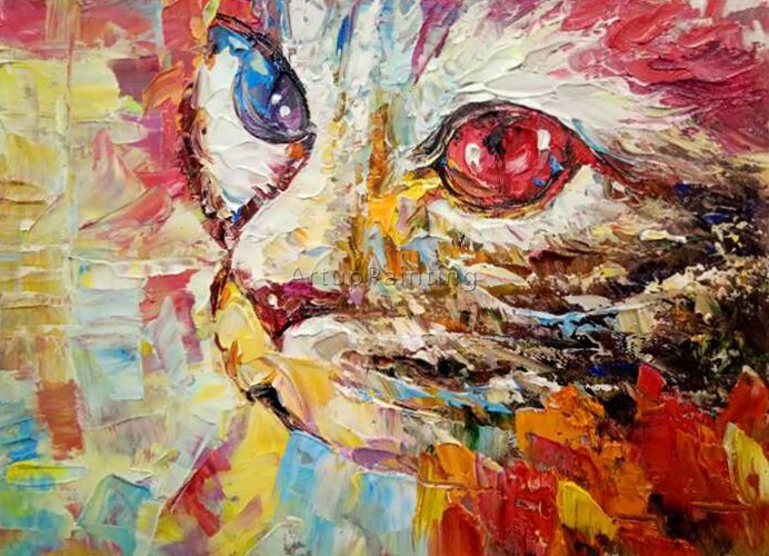 Pintura acr&iacute;lica sobre lienzo, arte moderno de gato, arte abstracto de animales, sala de estar de pared para im&aacute;genes art&iacute;sticas, decoraci&oacute;n del hogar, caudros