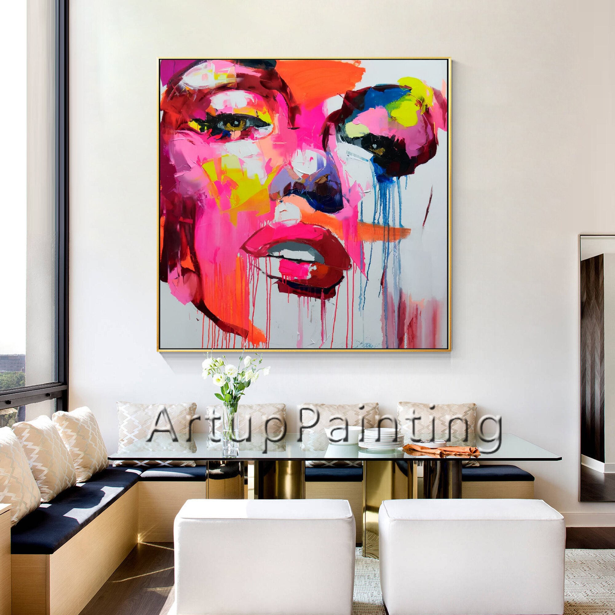 Paleta de pintura acr&iacute;lica al &oacute;leo para decoraci&oacute;n del hogar, lienzo grande pintado a mano con cuchillo, retrato de Marilyn Monroe, Cara de francotirador, Nielly, arte de pared