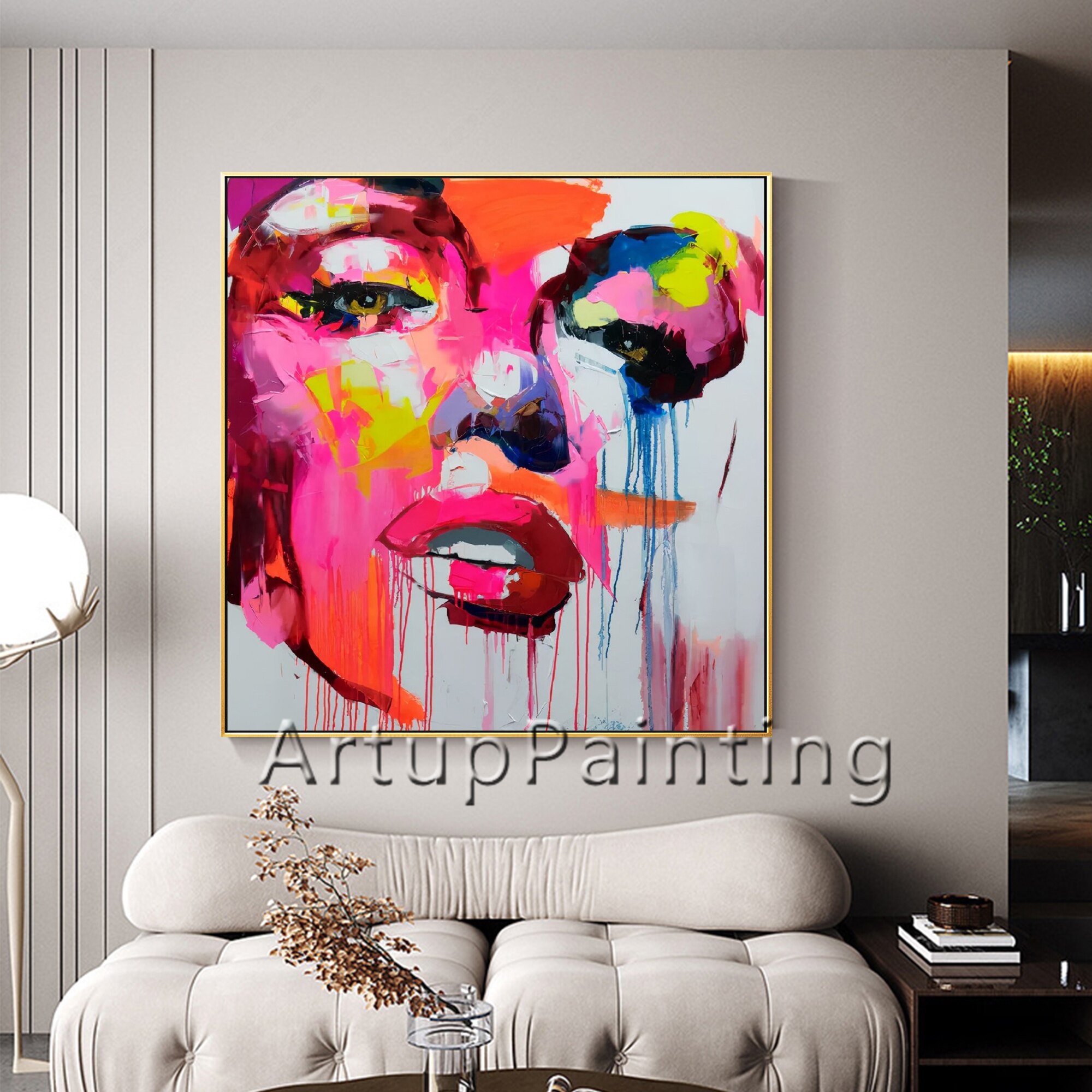 Paleta de pintura acr&iacute;lica al &oacute;leo para decoraci&oacute;n del hogar, lienzo grande pintado a mano con cuchillo, retrato de Marilyn Monroe, Cara de francotirador, Nielly, arte de pared