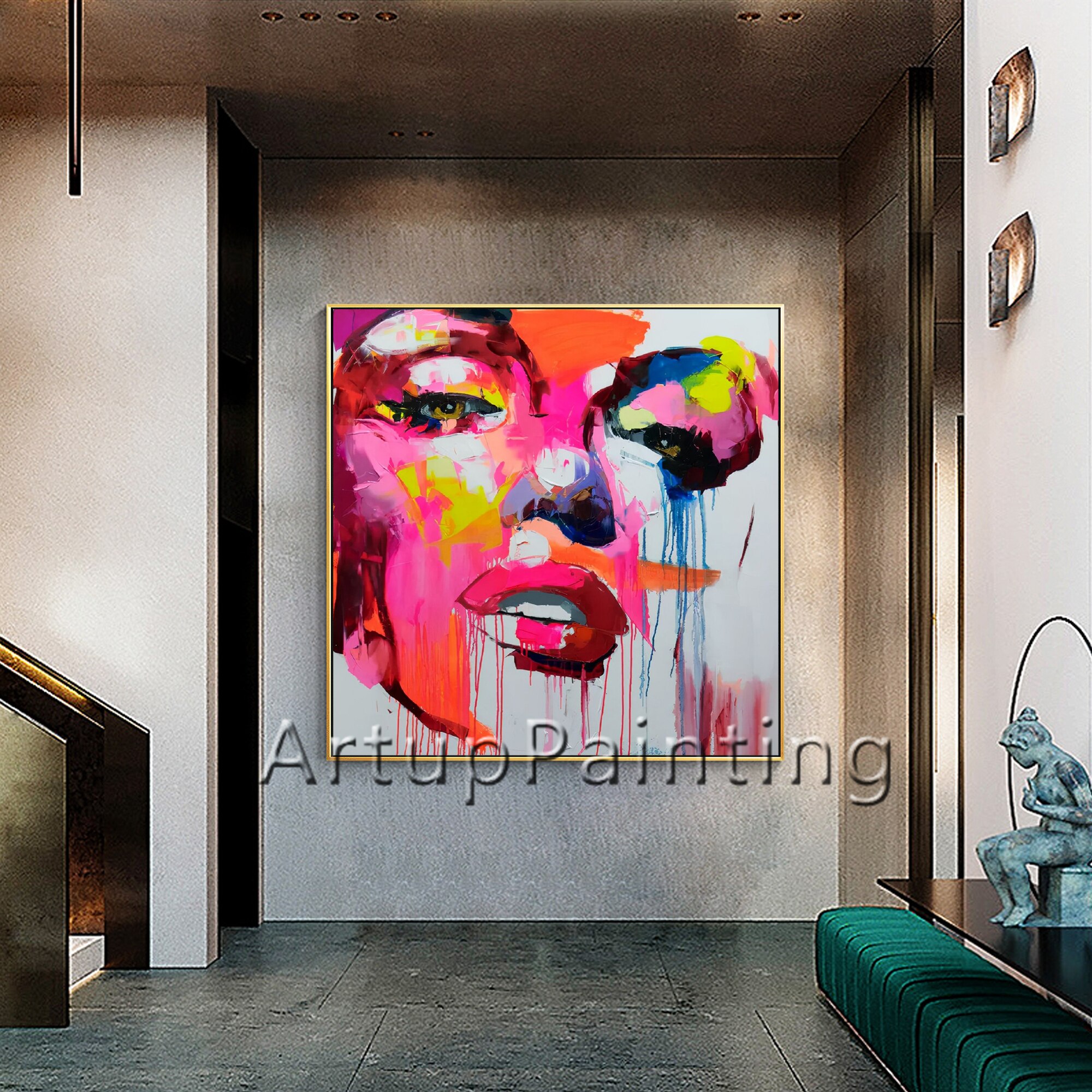 Paleta de pintura acr&iacute;lica al &oacute;leo para decoraci&oacute;n del hogar, lienzo grande pintado a mano con cuchillo, retrato de Marilyn Monroe, Cara de francotirador, Nielly, arte de pared