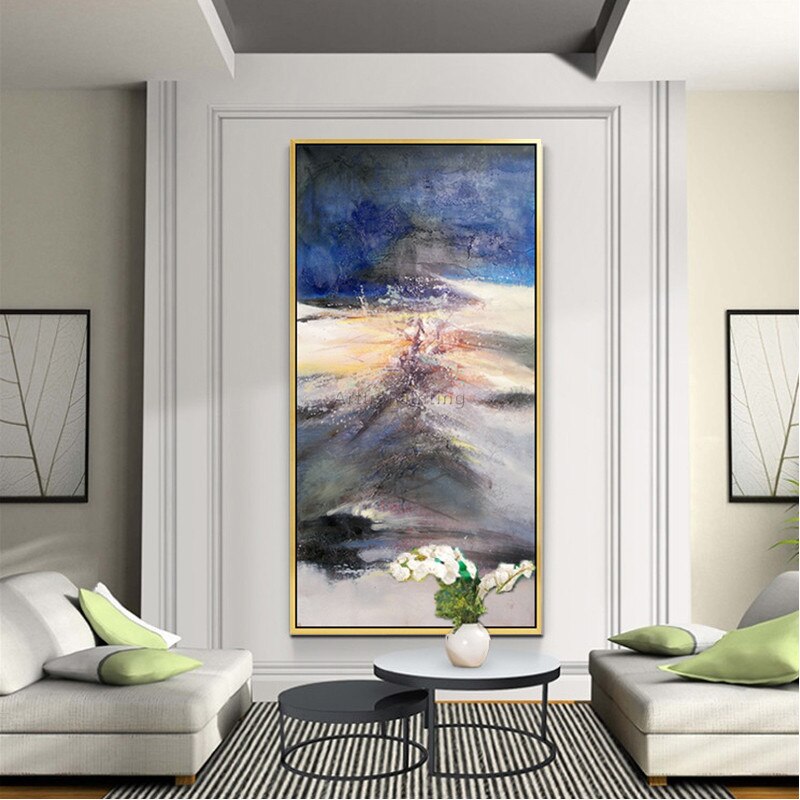 Pintura en lienzo, cuadros de decoraci&oacute;n abstracta, acr&iacute;lico, azul, arte de pared, im&aacute;genes para sala de estar, decoraci&oacute;n del hogar, quareos99