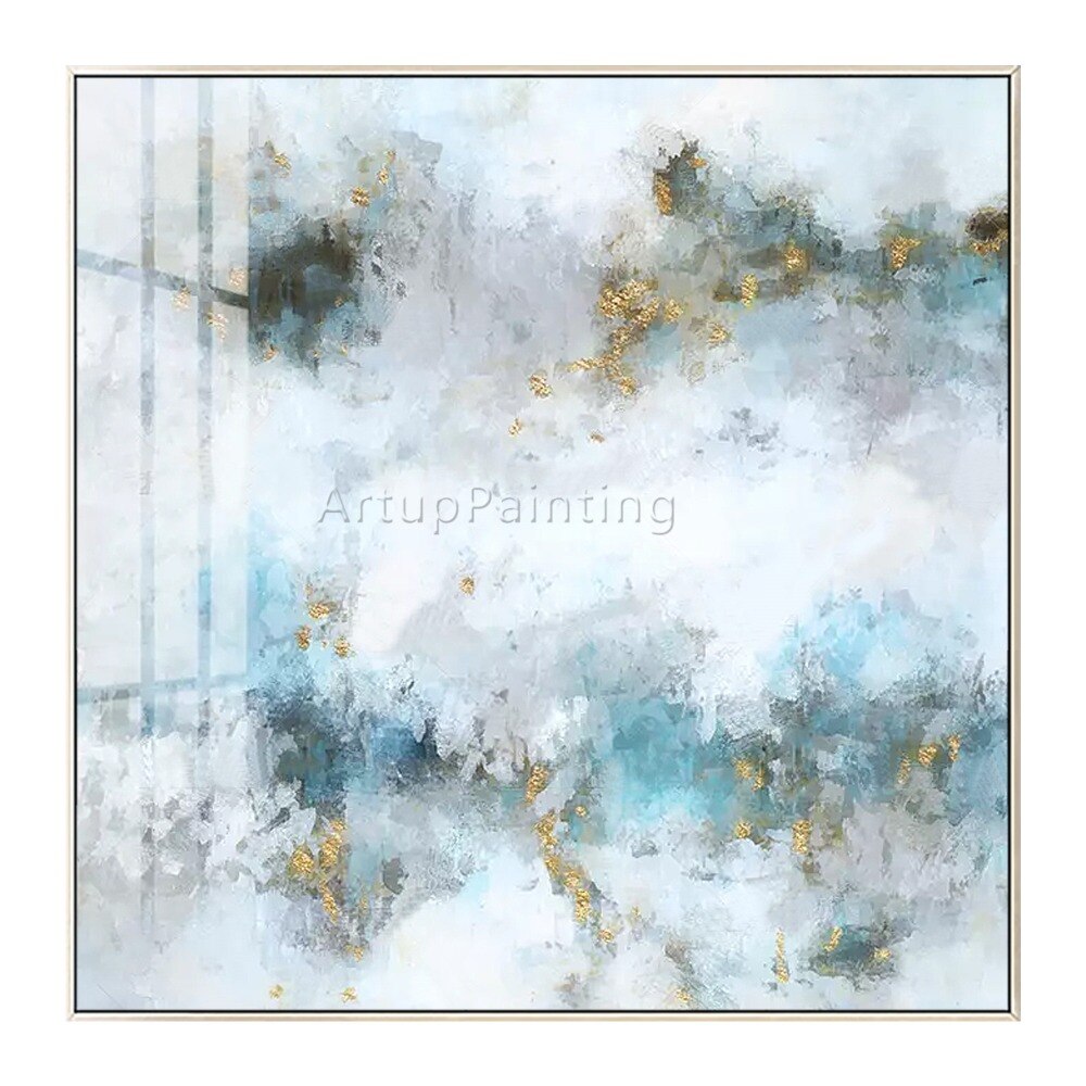 Pinturas al &oacute;leo de lienzo de oro blanco abstracto moderno, arte de pared pintado a mano, im&aacute;genes de decoraci&oacute;n del hogar para decoraci&oacute;n de pared de sala de estar