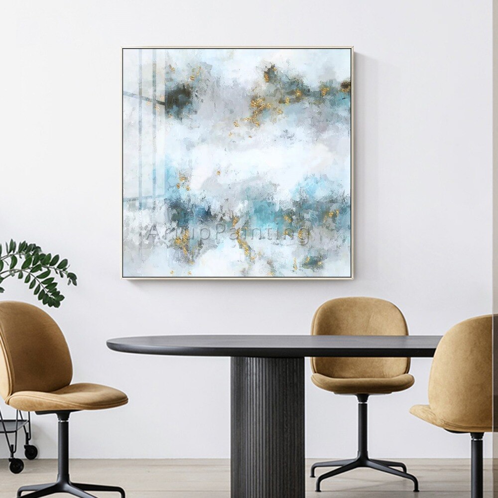 Pinturas al &oacute;leo de lienzo de oro blanco abstracto moderno, arte de pared pintado a mano, im&aacute;genes de decoraci&oacute;n del hogar para decoraci&oacute;n de pared de sala de estar